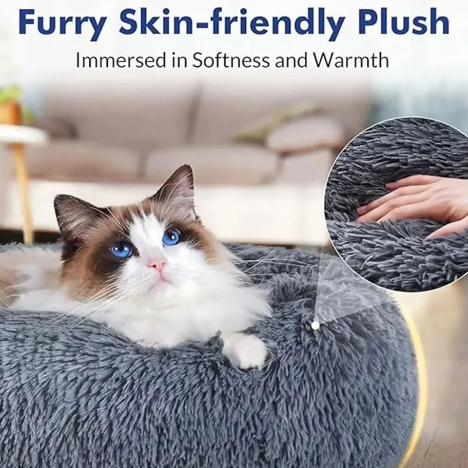 40 to 90cm Round Plush Pet Bed Soft Warm Dog Cat House Winter Sleeping