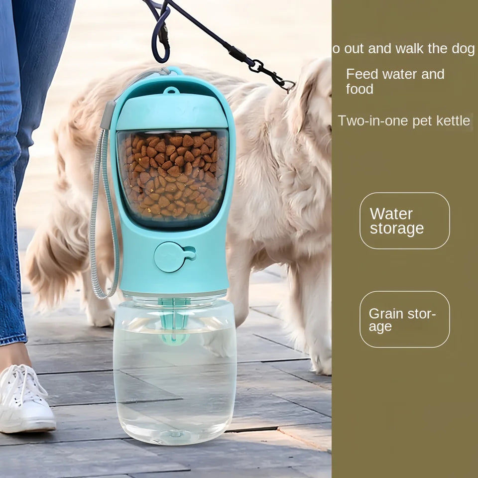 Portable Pet Water Bottle with Food Storage Outdoor Travel Feeder for Dogs Cats