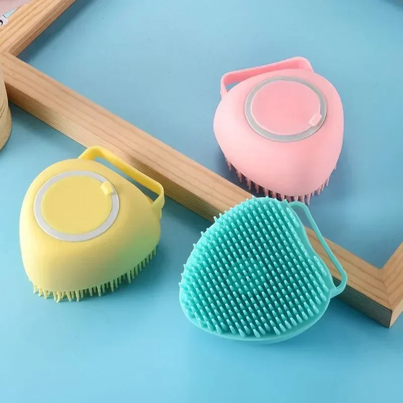 Silicone Pet Bath Massage Brush with Gel Dispenser Soft Dog Cat Scrubber