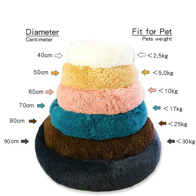 40 to 90cm Round Plush Pet Bed Soft Warm Dog Cat House Winter Sleeping