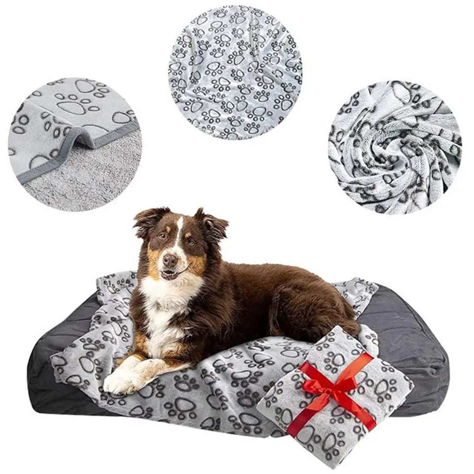 Flannel Paw Print Puppy Blanket Soft Warm Washable Pet Sleep Mat