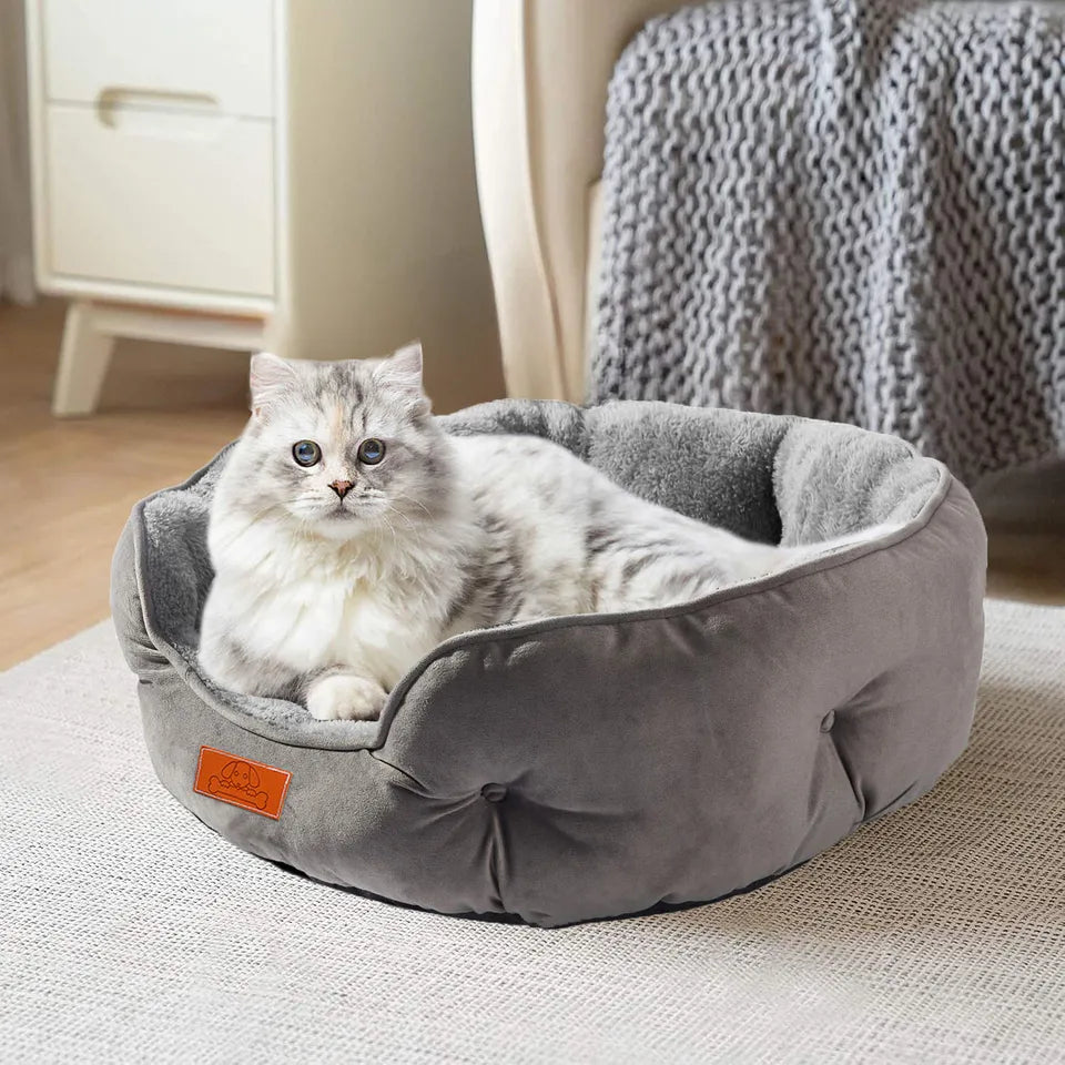 Soft Washable Pet Bed with Non Slip Base Water Resistant 50cm Grey
