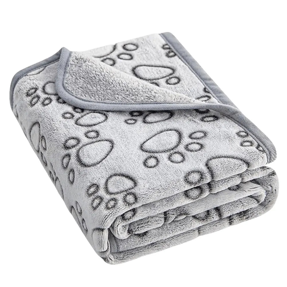 Flannel Paw Print Puppy Blanket Soft Warm Washable Pet Sleep Mat