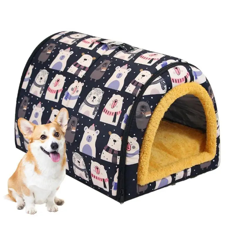 Dog Cave Bed Indoor Pet House with Mat Water Resistant Cushion for Dogs