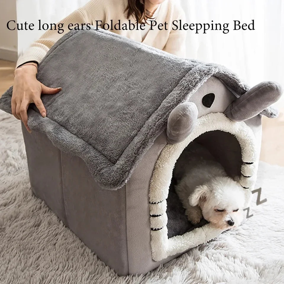 Foldable Pet House for Small Medium Dogs Cats Winter Bed with Mattress
