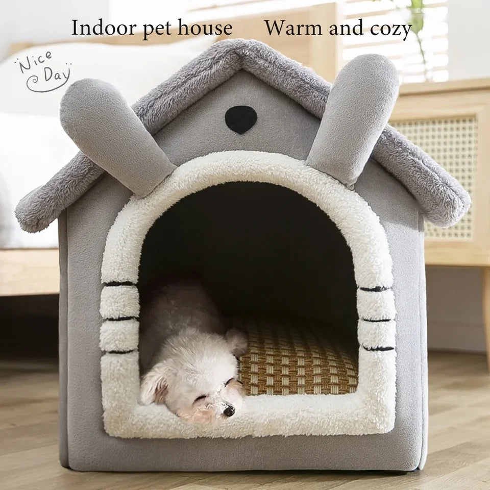 Foldable Pet House for Small Medium Dogs Cats Winter Bed with Mattress