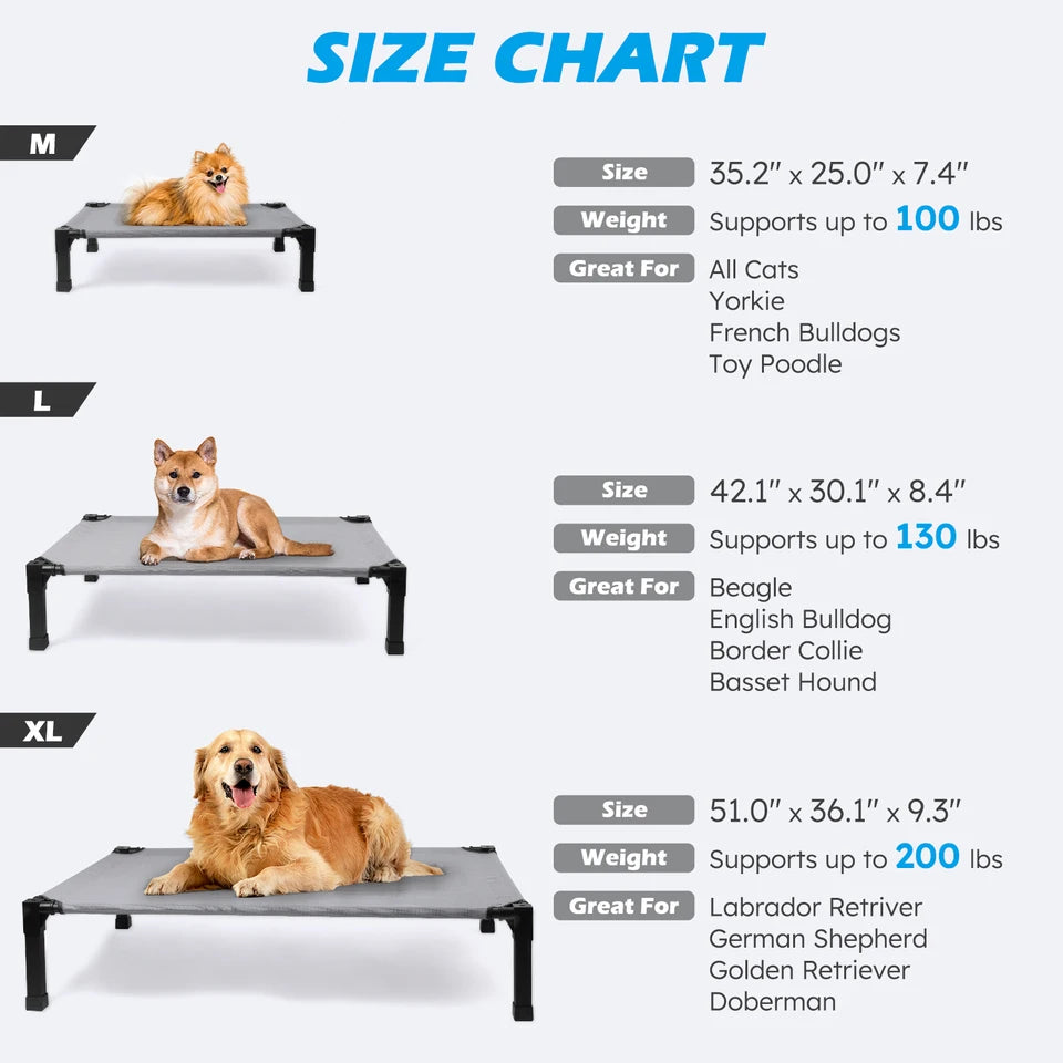 Elevated Dog Bed with Cooling Mesh Metal Frame Portable Raised Pet Cot