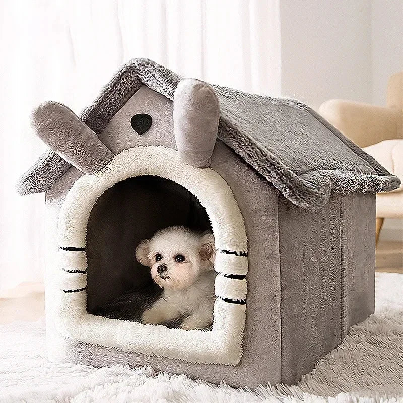 Foldable Pet House for Small Medium Dogs Cats Winter Bed with Mattress