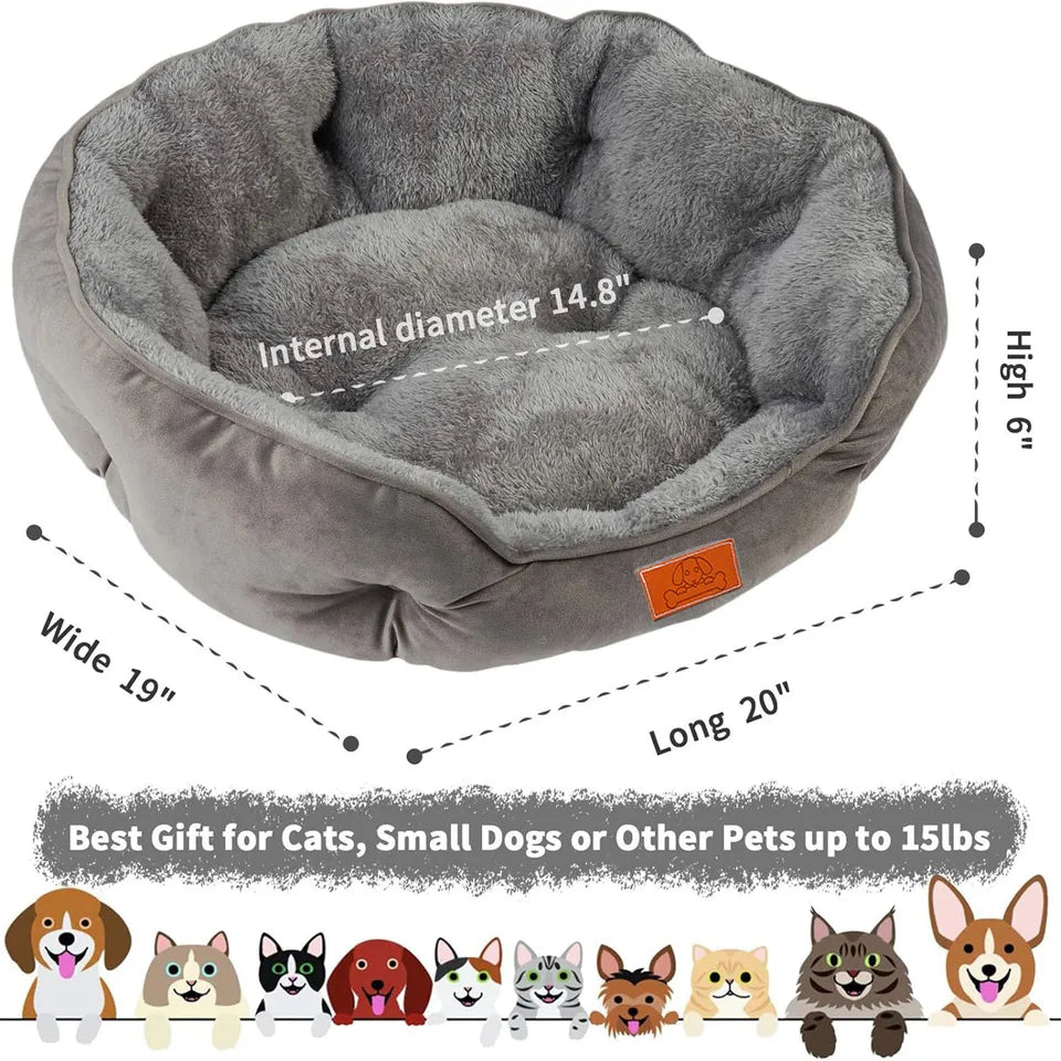 Soft Washable Pet Bed with Non Slip Base Water Resistant 50cm Grey