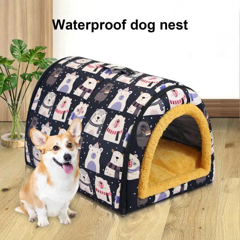 Dog Cave Bed Indoor Pet House with Mat Water Resistant Cushion for Dogs