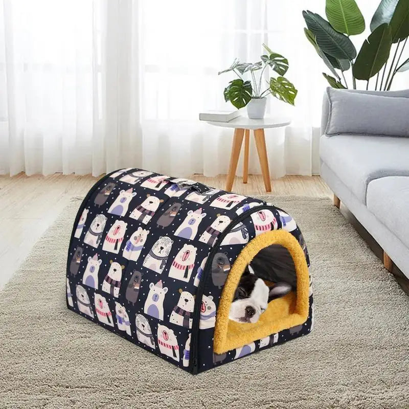 Dog Cave Bed Indoor Pet House with Mat Water Resistant Cushion for Dogs