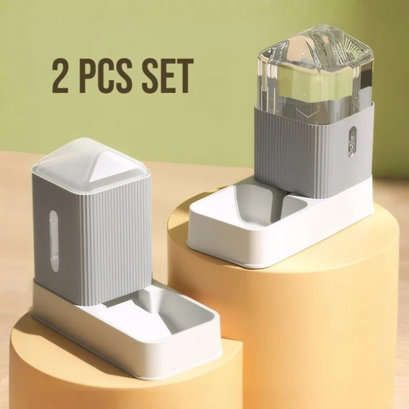3.5L Automatic Pet Feeder and Water Dispenser Gravity Feeding Set with Bowls