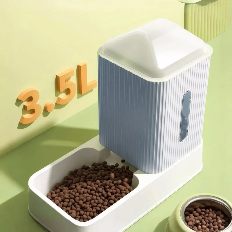 3.5L Automatic Pet Feeder and Water Dispenser Gravity Feeding Set with Bowls