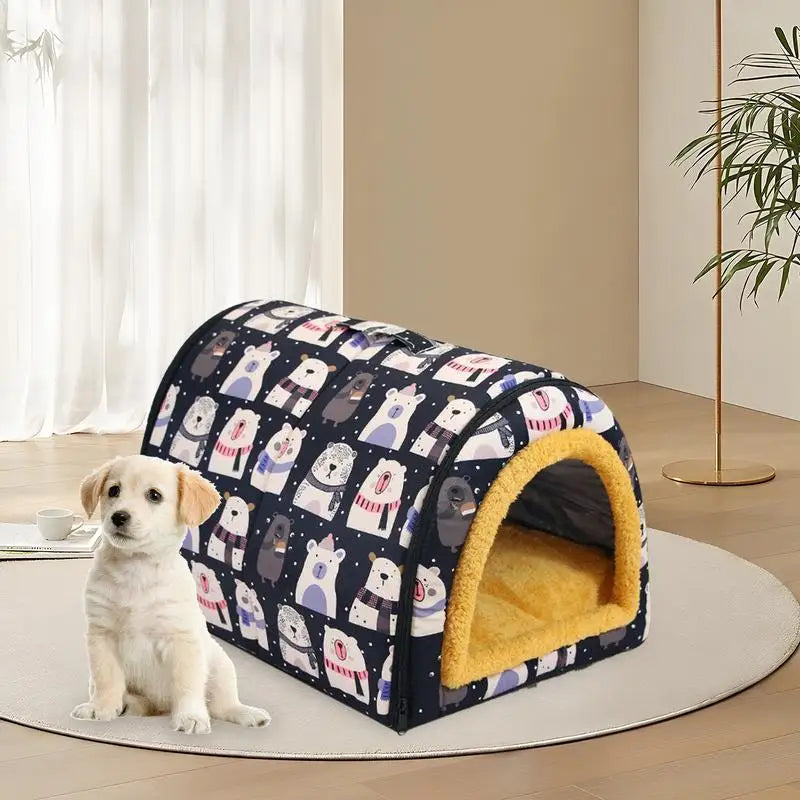 Dog Cave Bed Indoor Pet House with Mat Water Resistant Cushion for Dogs