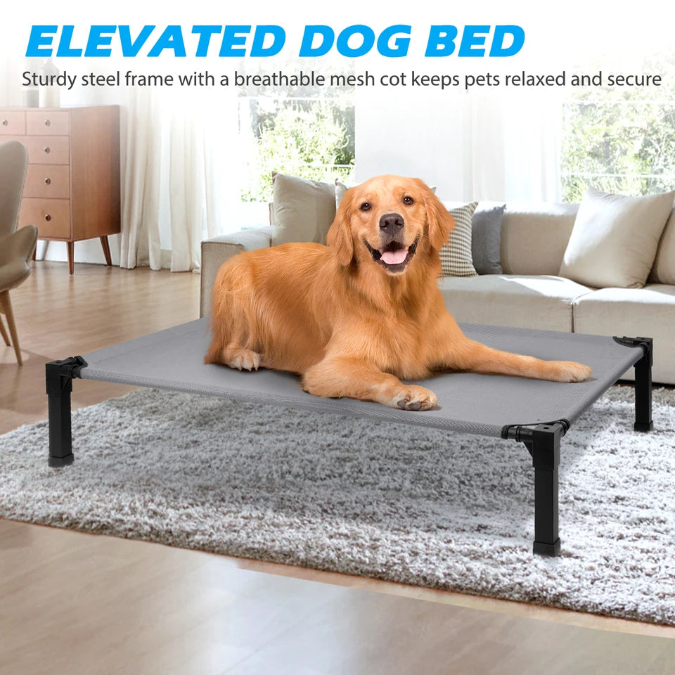 Elevated Dog Bed with Cooling Mesh Metal Frame Portable Raised Pet Cot