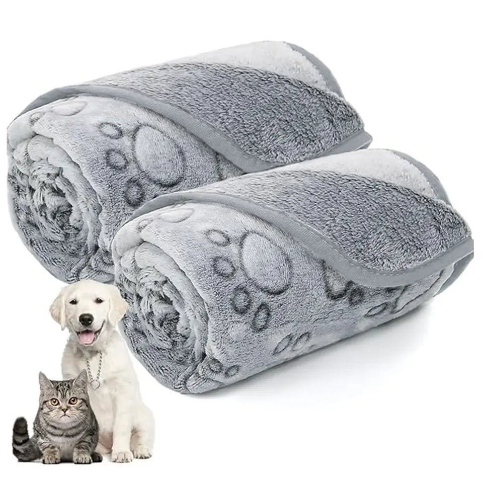 Flannel Paw Print Puppy Blanket Soft Warm Washable Pet Sleep Mat