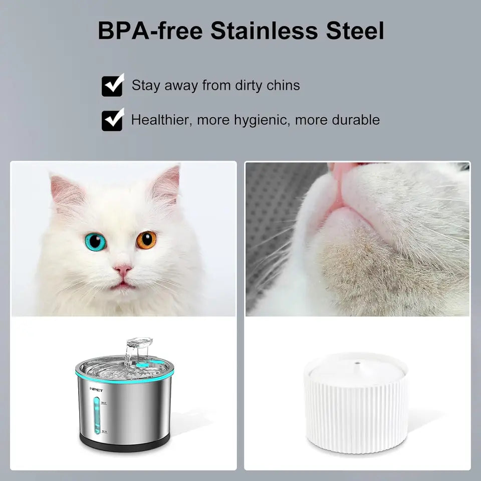 NPET Stainless Steel Cat Water Fountain 50oz Dishwasher Safe with Window Light