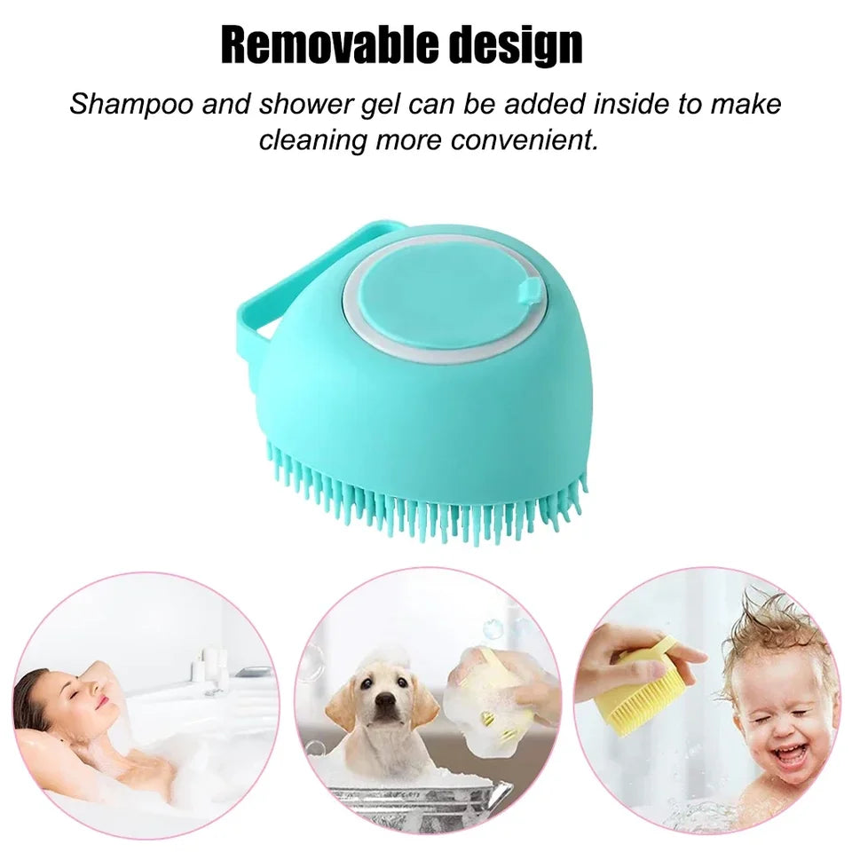 Silicone Pet Bath Massage Brush with Gel Dispenser Soft Dog Cat Scrubber