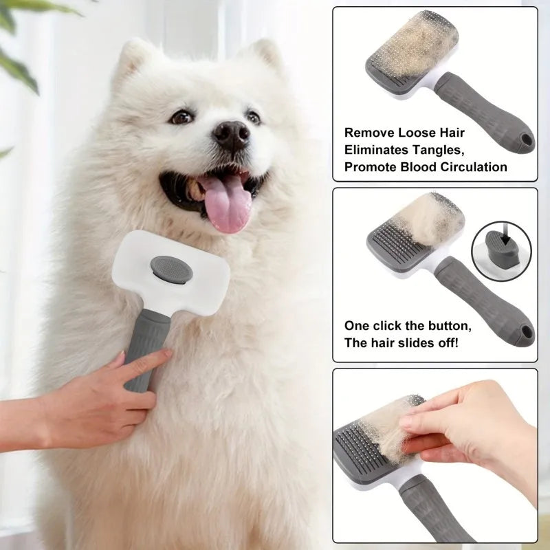 Gentle Pet Grooming Brush One Touch Detangle Deshed Easy Clean Tool