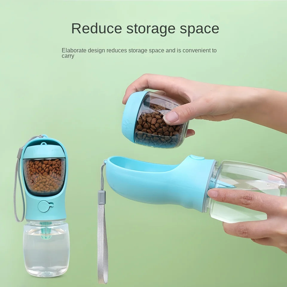 Portable Pet Water Bottle with Food Storage Outdoor Travel Feeder for Dogs Cats