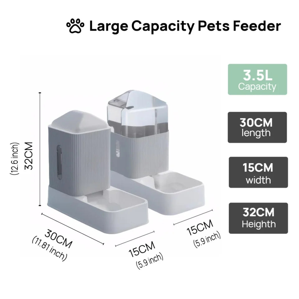 3.5L Automatic Pet Feeder and Water Dispenser Gravity Feeding Set with Bowls