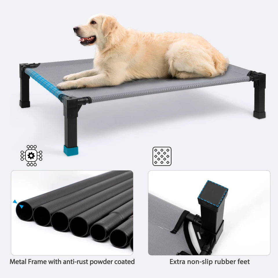Elevated Dog Bed with Cooling Mesh Metal Frame Portable Raised Pet Cot